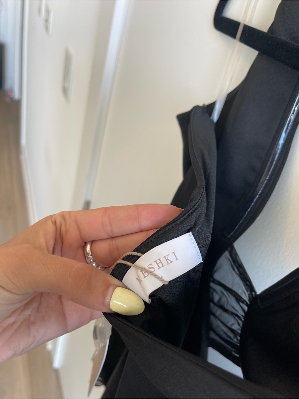 Meshki Aubree Crepe and Mesh Black Cutout Halter Mini Dress - Picture 7 of 8
